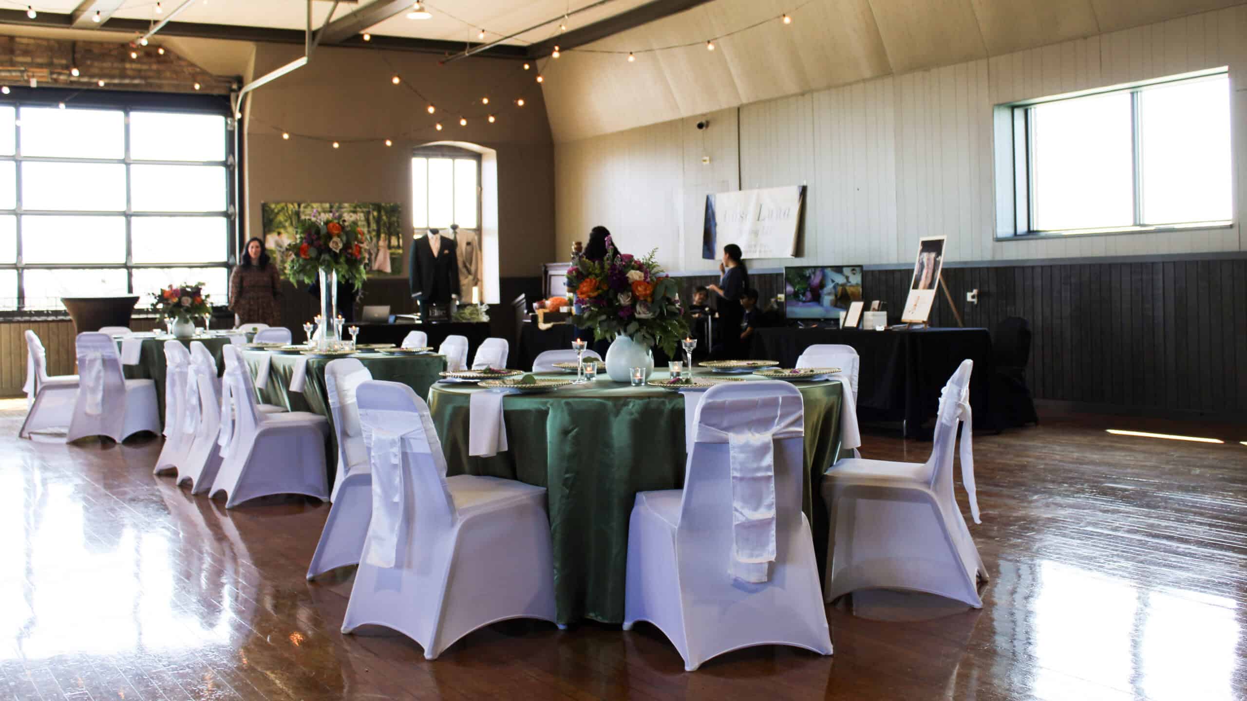 Loft Event Center Bridal Showcase Tables loft event center with tables decorated for bridal showcase